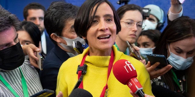 Maria Susana Muhamad Gonzalez, Environment Minister of Colombia speaks to reporters at the COP15, the UN Biodiversity Conference, in Montreal, Sunday, Dec. 18, 2022.