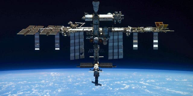 FILE - In this handout photo released by Roscosmos State Space Corporation, a view of the International Space Station taken on March 30, 2022, by crew of Russian Soyuz MS-19 space ship after undocking from the Station. 