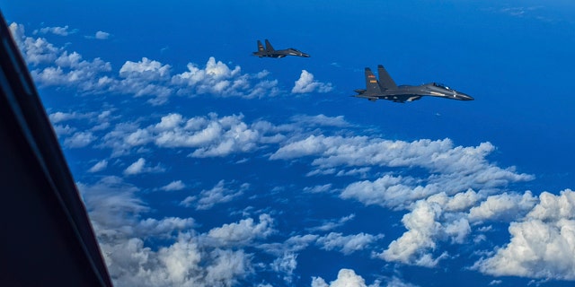 In this photo released by Xinhua News Agency, fighter jets of the Eastern Theater Command of the Chinese People's Liberation Army (PLA) conduct a joint combat training exercises around the Taiwan Island on Aug. 7, 2022.