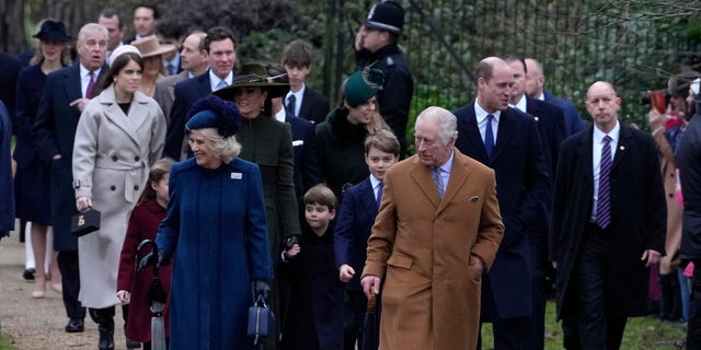 Prince Andrew was spotted walking behind the king and queen consort, as well as the Prince and Princess of Wales and his two daughters.