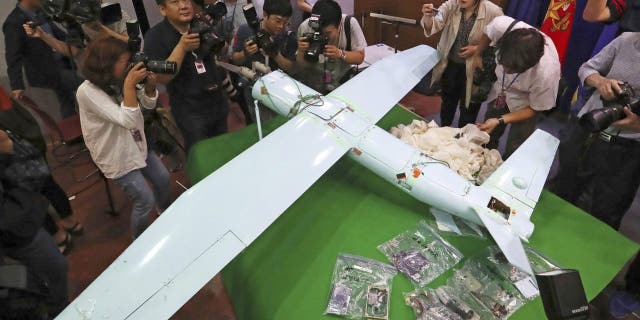 A suspected North Korean drone is inspected at the Ministry of Defense in Seoul, South Korea, June 21, 2017. South Korea said on Monday December 26, 2022 it fired warning shots after North Korean drones violated South Korean airspace.