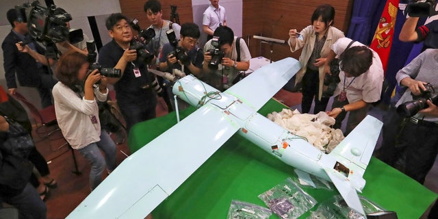 FILE - A suspected North Korean drone is viewed at the Defense Ministry in Seoul, South Korea, on June 21, 2017. South Korea said Monday, Dec. 26, 2022, it fired warning shots after North Korean drones violated the South’s airspace.
