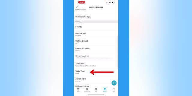 Screenshot instructing how to change Amazon Alexa's wake word