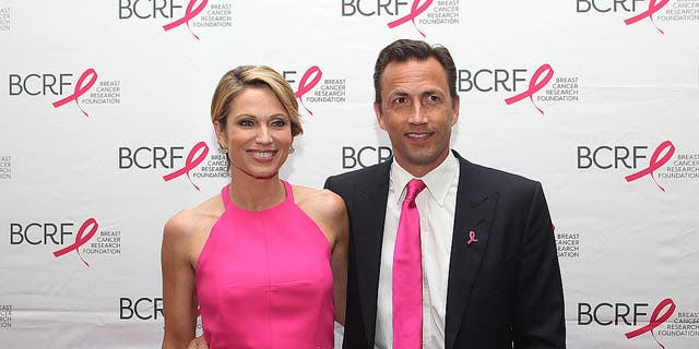 Amy Robach and Andrew Shue attend the Breast Cancer Research Foundation's Boston Hot Pink Party 2015 at the Seaport Boston Hotel and World Trade Center in Boston on May 14, 2015.