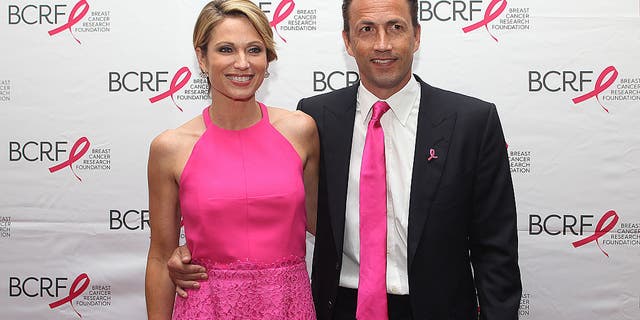 Amy Robach and Andrew Shue attend the Breast Cancer Research Foundation's Boston Hot Pink Party 2015 at the Seaport Boston Hotel and World Trade Center in Boston on May 14, 2015.