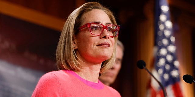 Sen. Kyrsten Sinema, I-Ariz., speaks at a news conference after the Senate passed the Respect for Marriage Act at the Capitol Building on Nov. 29, 2022, in Washington, D.C.