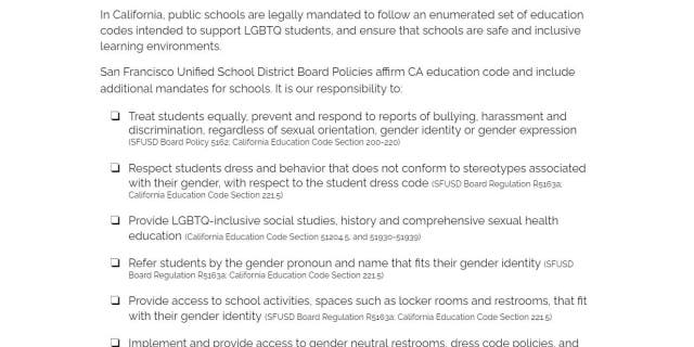 An excerpt from "LGBTQ Family + Gender Diversity: A teaching guide for elementary grades" a pamphlet released by the San Francisco Unified School District.