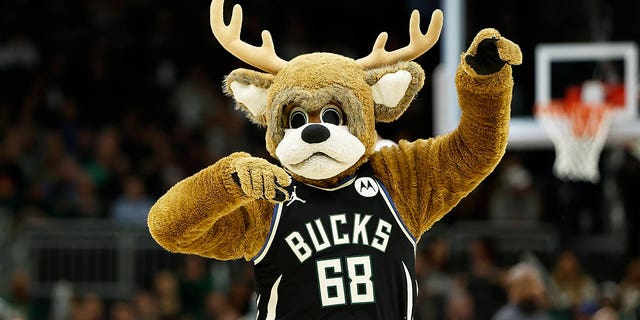 Milwaukee Bucks mascot before the game against the Cleveland Cavaliers at Fiserv Forum on Nov. 25, 2022 in Milwaukee, Wisconsin. 