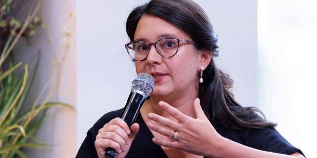 Bari Weiss, editor of The Free Press and host of "Honestly" podcast speaks at the 2022 Milken Institute Global Conference in Beverly Hills, California, U.S., May 3, 2022.