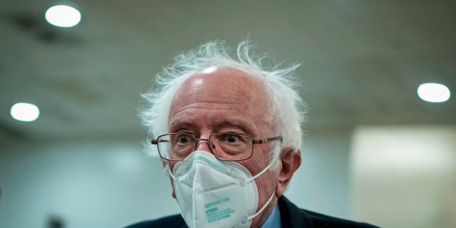Sen. Bernie Sanders (I-VT) walks through the Senate subway after a procedural vote on the Respect For Marriage Act at the U.S. Capitol on November 28, 2022, in Washington, DC.