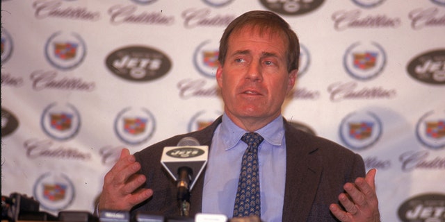 Head coach Bill Belichick of the New York Jets resigns from the job at a press conference just one day after accepting the position at Hempstead, New York, on January 4, 2000.