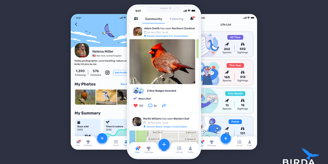 The Birda app keeps a "Life List" of birds spotted by users — and the ability to share that information with others.