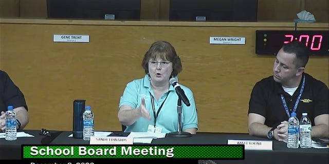 Brevard County, Florida, public school teacher Sandy Edward speaks Thursday, Dec. 8, 2022, during a school board meeting.