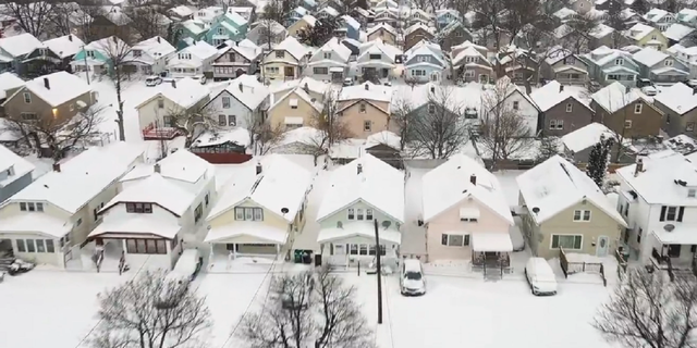 Row after row of homes are seen buried in snow in Buffalo, New York, on Dec. 27.