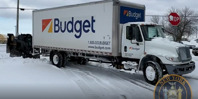 The Rook moves a large moving truck away from a street in Buffalo, New York.