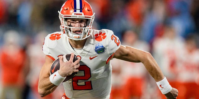 Clemson quarterback Cade Klubnik runs during the Atlantic Coast Conference championship game on Saturday, Dec. 3, 2022, in Charlotte, North Carolina.