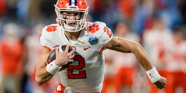 Clemson quarterback Cade Klubnik runs during the Atlantic Coast Conference championship game on Saturday, Dec. 3, 2022, in Charlotte, North Carolina.