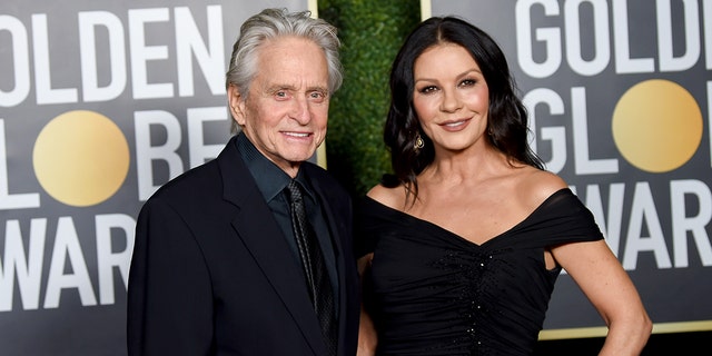 Michael Douglas and Catherine Zeta-Jones attend the 78th Annual Golden Globe Awards at The Rainbow Room Feb. 28, 2021, in New York City. 