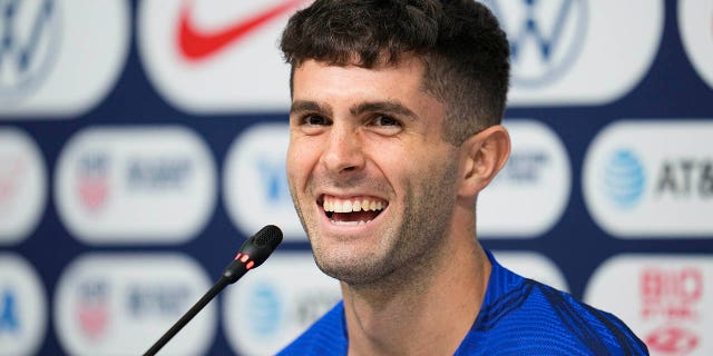 Christian Pulisic of the United States attends a press conference before a training session at Al-Gharafa SC Stadium, in Doha, Thursday, Dec. 1, 2022. 