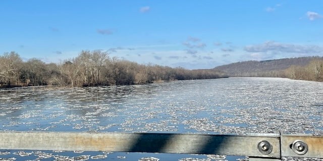 The Delaware River north of Trenton, New Jersey, was filled with drift ice on Christmas Day 2022. George Washington crossed the Delaware at this spot during his famous attack on Trenton on Christmas Day 1776.