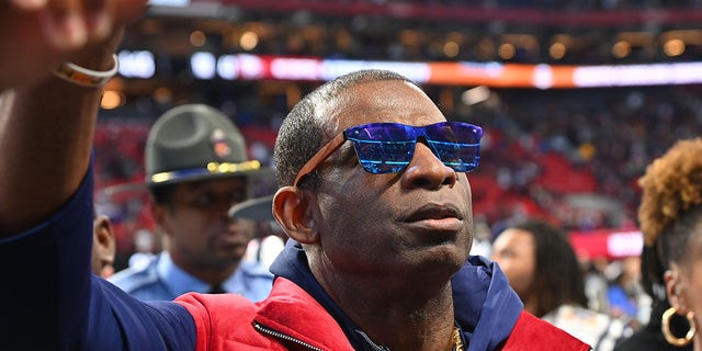 Head coach Deion Sanders of the Jackson State Tigers after the end of 2nd half of the Celebration Bowl against at Mercedes-Benz Stadium on December 17, 2022, in Atlanta, Georgia.