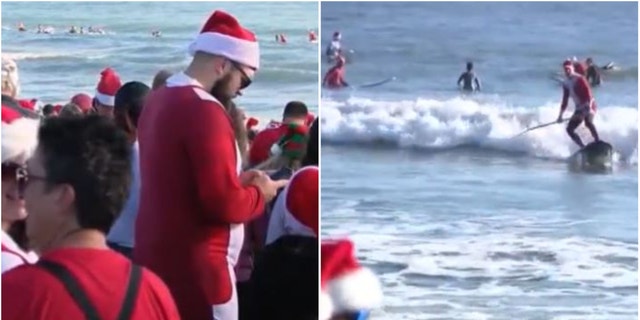 Surfing Santas in Cocoa Beach Florida