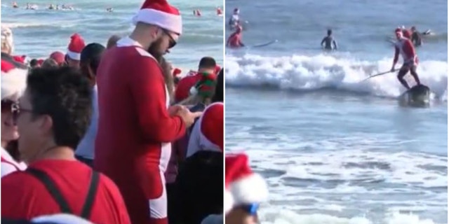 Surfing Santas in Cocoa Beach Florida