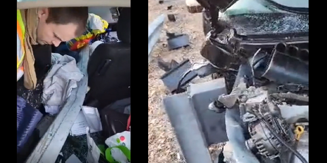 The guardrail snaked its way through the vehicle before emerging out into the engine area.