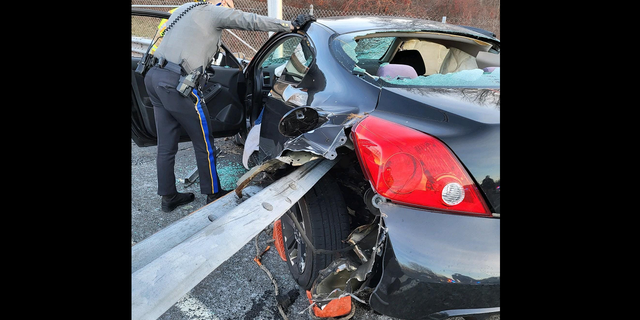 More than 20 feet of guardrail impaled the vehicle.