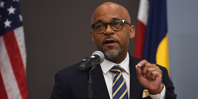 Denver Mayor Michael Hancock is in the press conference at Denver Police Crime Laboratory in Denver, Colorado on Wednesday. January 27, 2021. 