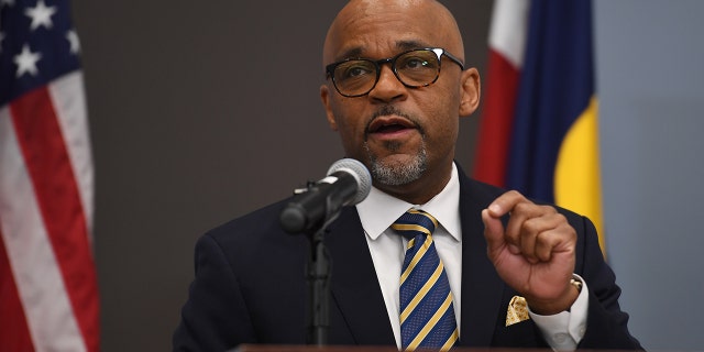 Denver Mayor Michael Hancock is in the press conference at Denver Police Crime Laboratory in Denver, Colorado on Wednesday. January 27, 2021. 