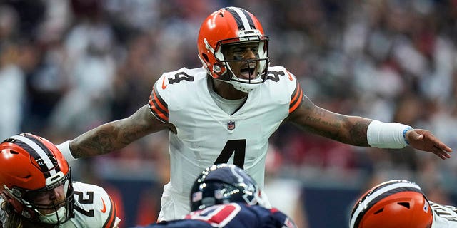 Cleveland Browns quarterback Deshaun Watson calls a play during the first half against the Houston Texans in Houston on Dec. 4, 2022.