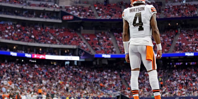 Deshaun Watson of the Cleveland Browns looks on during the second quarter against the Houston Texans at NRG Stadium on Dec. 4, 2022, in Houston.