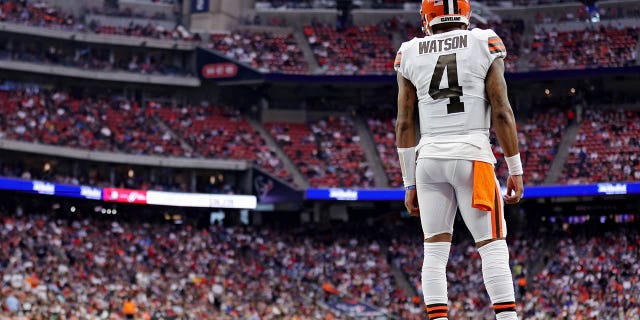 Deshaun Watson of the Cleveland Browns looks on during the second quarter against the Houston Texans at NRG Stadium on Dec. 4, 2022, in Houston.