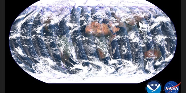 Ao contrário dos satélites geoestacionários, os satélites de órbita polar capturam faixas de dados em todo o globo e monitoram todo o planeta duas vezes por dia.  Este mosaico global, capturado pelo instrumento VIIRS no recém-lançado satélite NOAA-21, é uma imagem composta criada dessas faixas durante um período de 24 horas entre 5 e 6 de dezembro de 2022. 