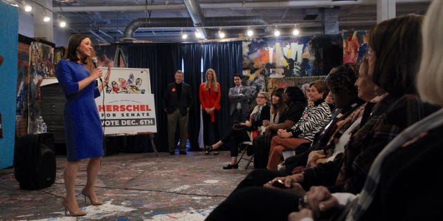Senator-elect Katie Britt, R-Ala., speaks to a group of supporters at a Women for Herschel event in Atlanta ahead of the Georgia Senate Runoff between Republican Herschel Walker and Democratic Sen. Raphael Warnock on Dec. 1, 2022.