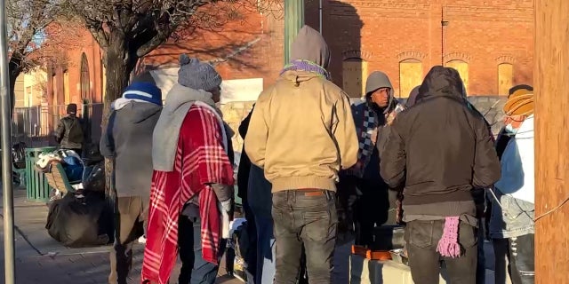 Migrants camping on the streets of El Paso, Texas, Dec. 14, 2022.