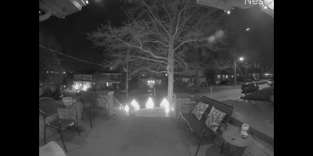 The meteor/fireball travels quickly, shooting diagonally downward toward the left side of the screen