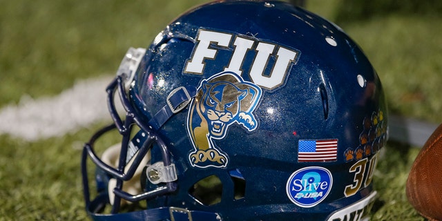 An FIU Golden Panthers helmet is seen on the sidelines of the game against the Western Kentucky Hilltoppers on Oct. 27, 2018 in Bowling Green, Kentucky.