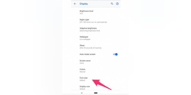 Directions on getting to the font settings from the display screen.