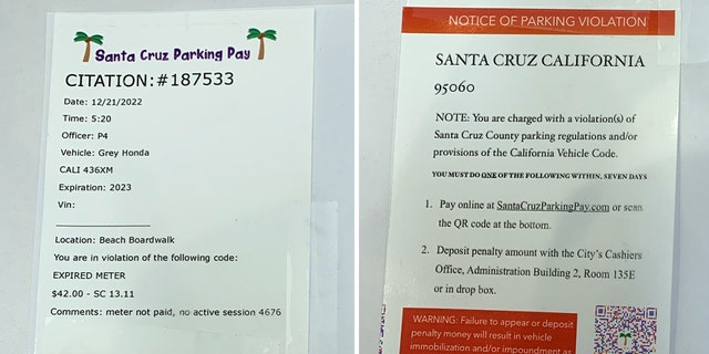 A California man was arrested after he admitted to creating and issuing fake parking citations (pictured above) in the city of Santa Cruz.
