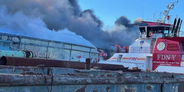 Marine boats were called in to help battle the flames.