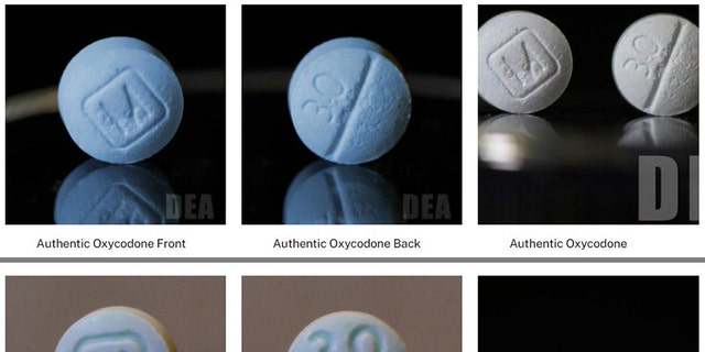 Prince William County Police Department provide a photo illustration showing a fentanyl pill next to a Perc30 pill.