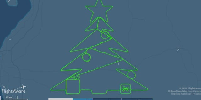 Florida pilot and Navy Lt. Cdr. Nathan Mitich got into the holiday spirit by flying in a Christmas tree pattern, according to flight paths recorded on FlightAware.