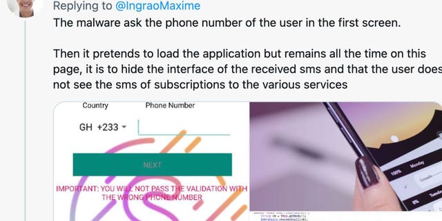 Screenshot from Maxime Ingrao, a French security researcher, explaining what the app was covering up.