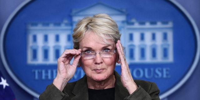Energy Secretary Jennifer Granholm speaks during a press briefing at the White House in 2021.