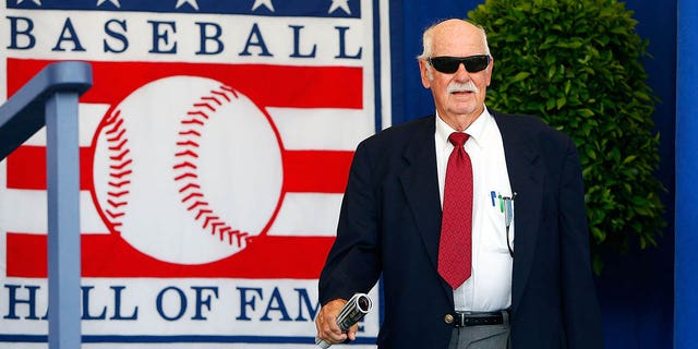 Hall of Famer Gaylord Perry is introduced at Clark Sports Center during the Baseball Hall of Fame induction ceremony on July 24, 2016 in Cooperstown, New York.