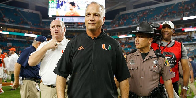 Miami Hurricanes head coach Mark Richt walks off the field after defeating the Pittsburgh Panthers 24-3 at Hard Rock Stadium on Nov. 24, 2018 in Miami Gardens, Florida. 