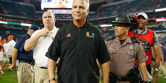 Miami Hurricanes head coach Mark Richt walks off the field after defeating the Pittsburgh Panthers 24-3 at Hard Rock Stadium on Nov. 24, 2018 in Miami Gardens, Florida.