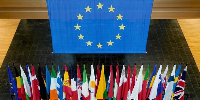 Flags of nations belonging to the European Parliament.